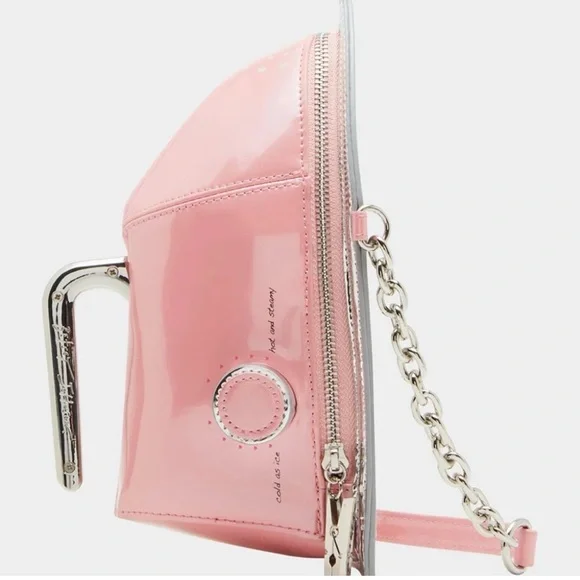 Betsey Johnson Kitch Iron bag NWT Pink Patent Crossbody Bag with Silver Chain - Picture 1 of 9